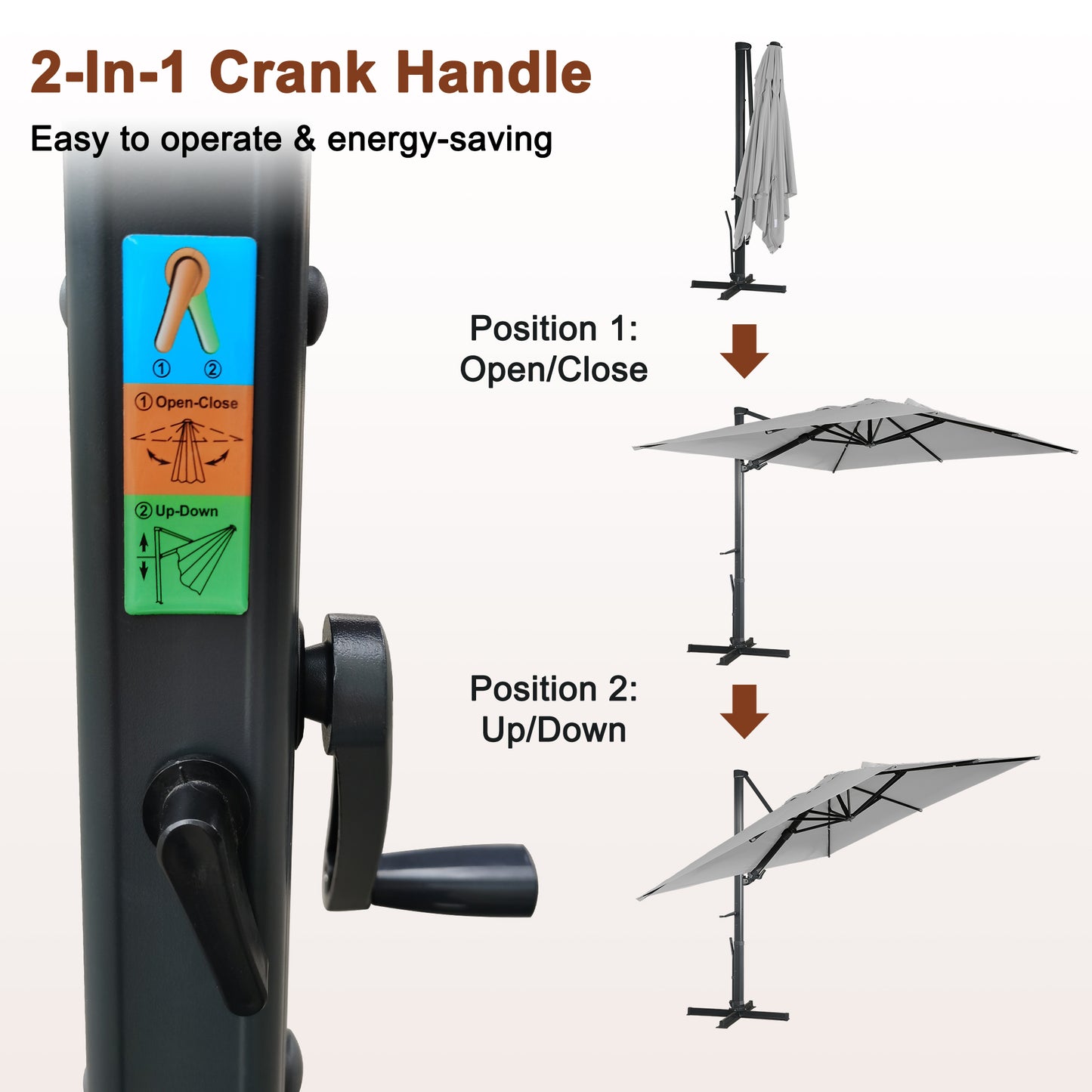 Mondawe 10ft Solar-Powered Cantilever Umbrella 90¡ã Adjustable Tilt Patio Umbrella with Base