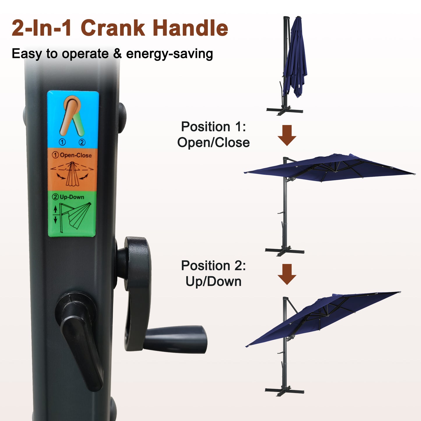 Mondawe 10ft Solar-Powered Cantilever Umbrella 90¡ã Adjustable Tilt Patio Umbrella with Base