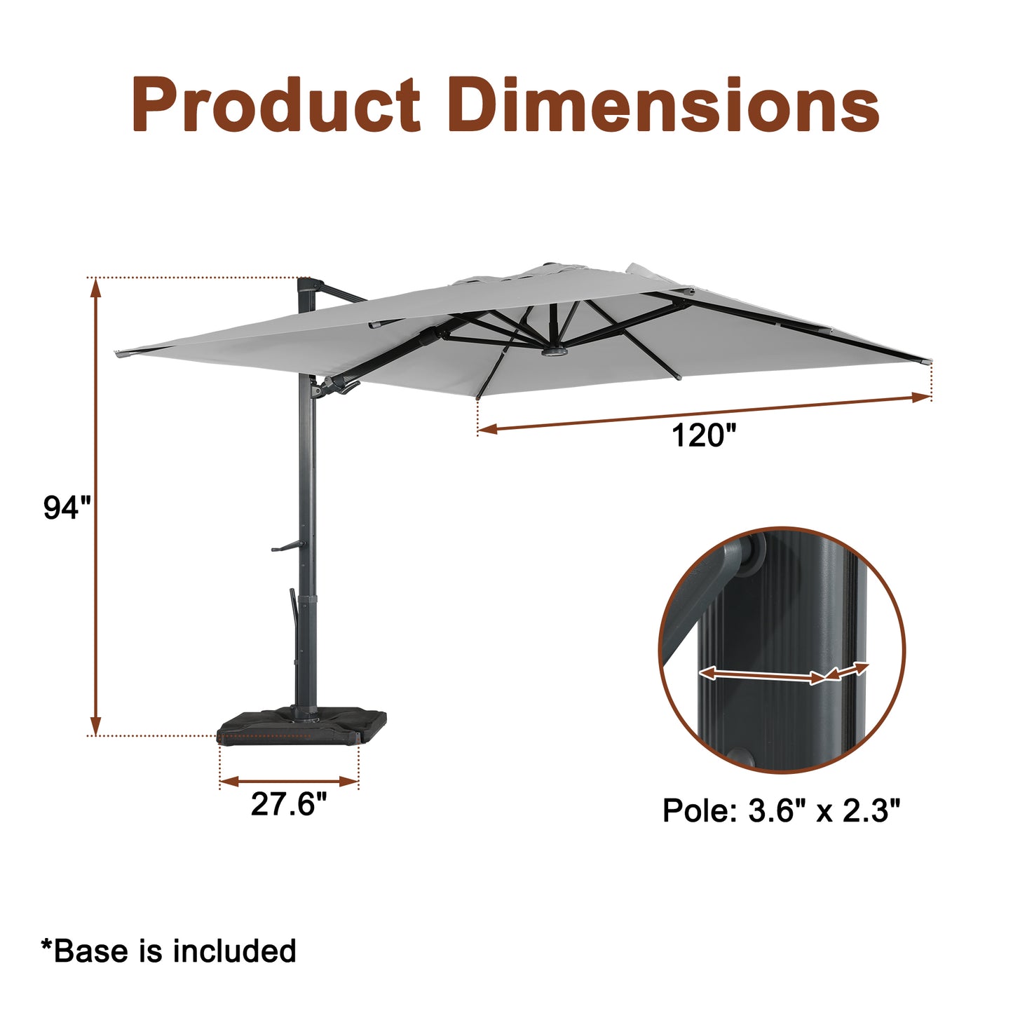 Mondawe 10ft Solar-Powered Cantilever Umbrella 90¡ã Adjustable Tilt Patio Umbrella with Base