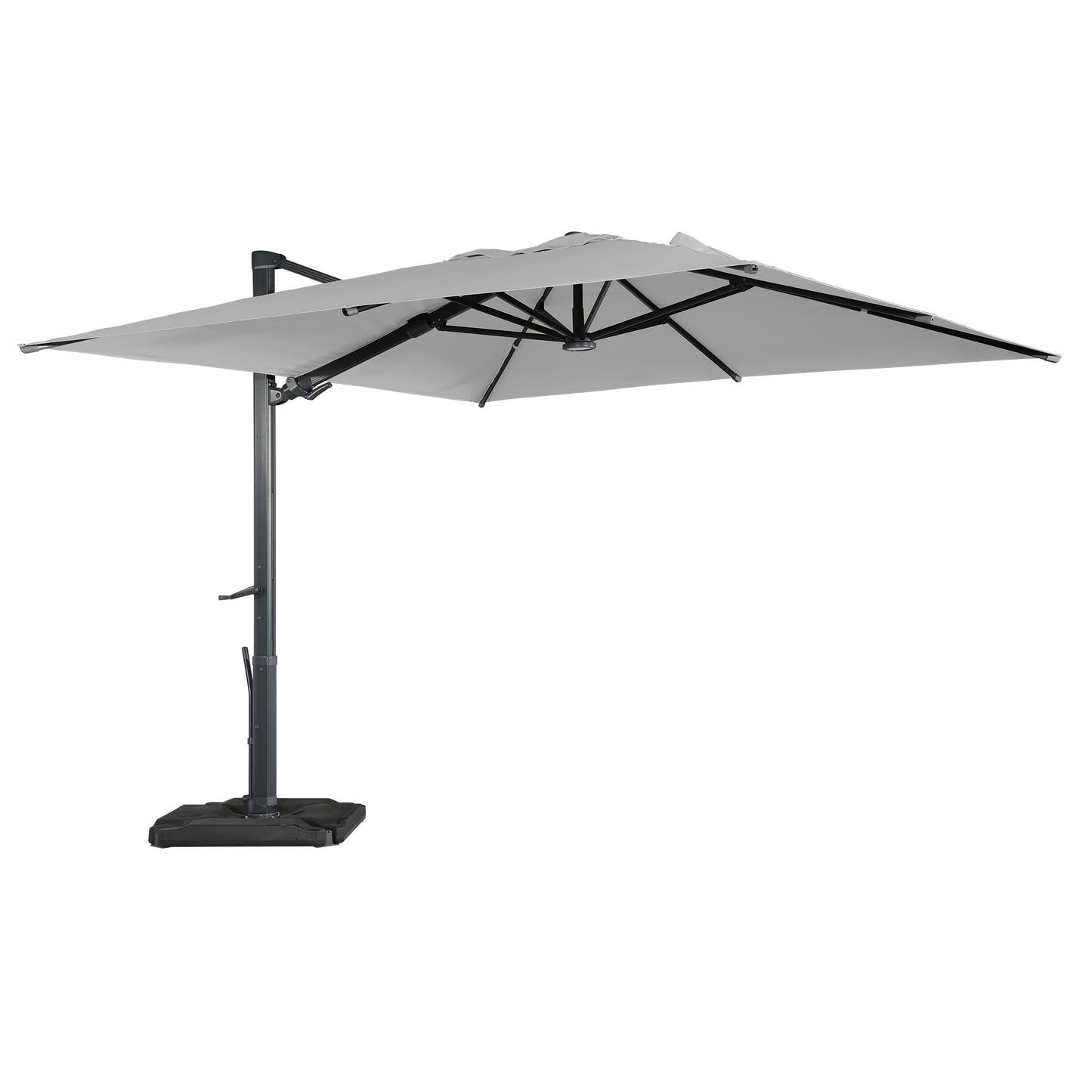 Mondawe 10ft Solar-Powered Cantilever Umbrella 90¡ã Adjustable Tilt Patio Umbrella with Base