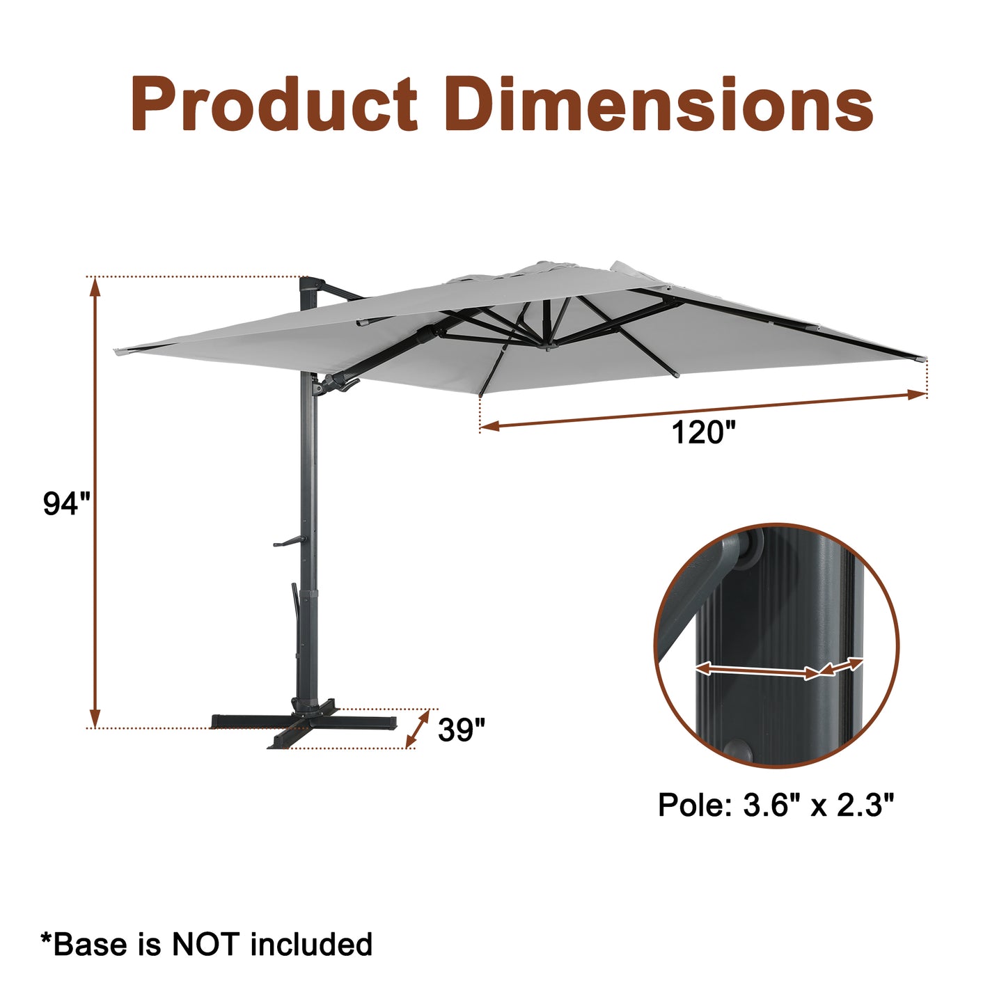 10ft/13ft Square Aluminum 90° Adjustable Tilt Umbrella with Base for Outdoor Patio Umbrella