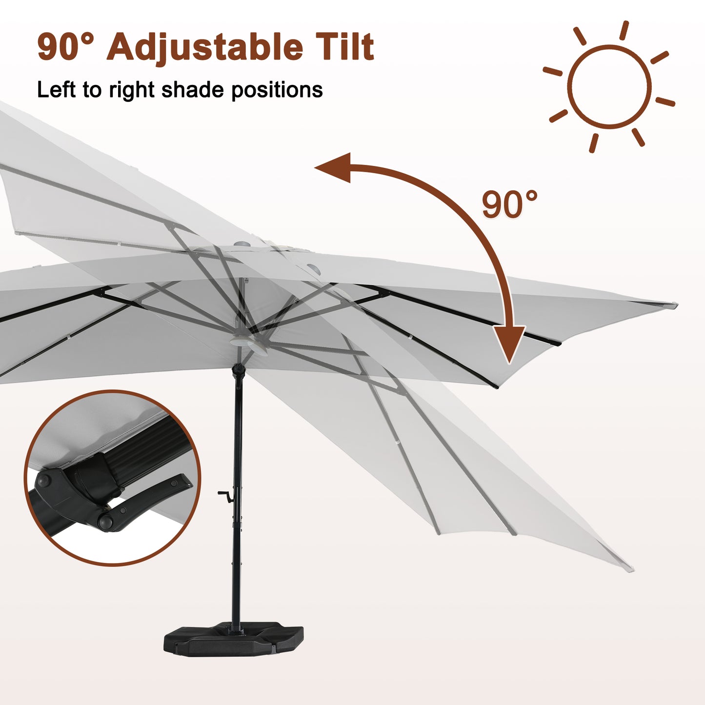 10ft/13ft Square Aluminum 90° Adjustable Tilt Umbrella with Base for Outdoor Patio Umbrella