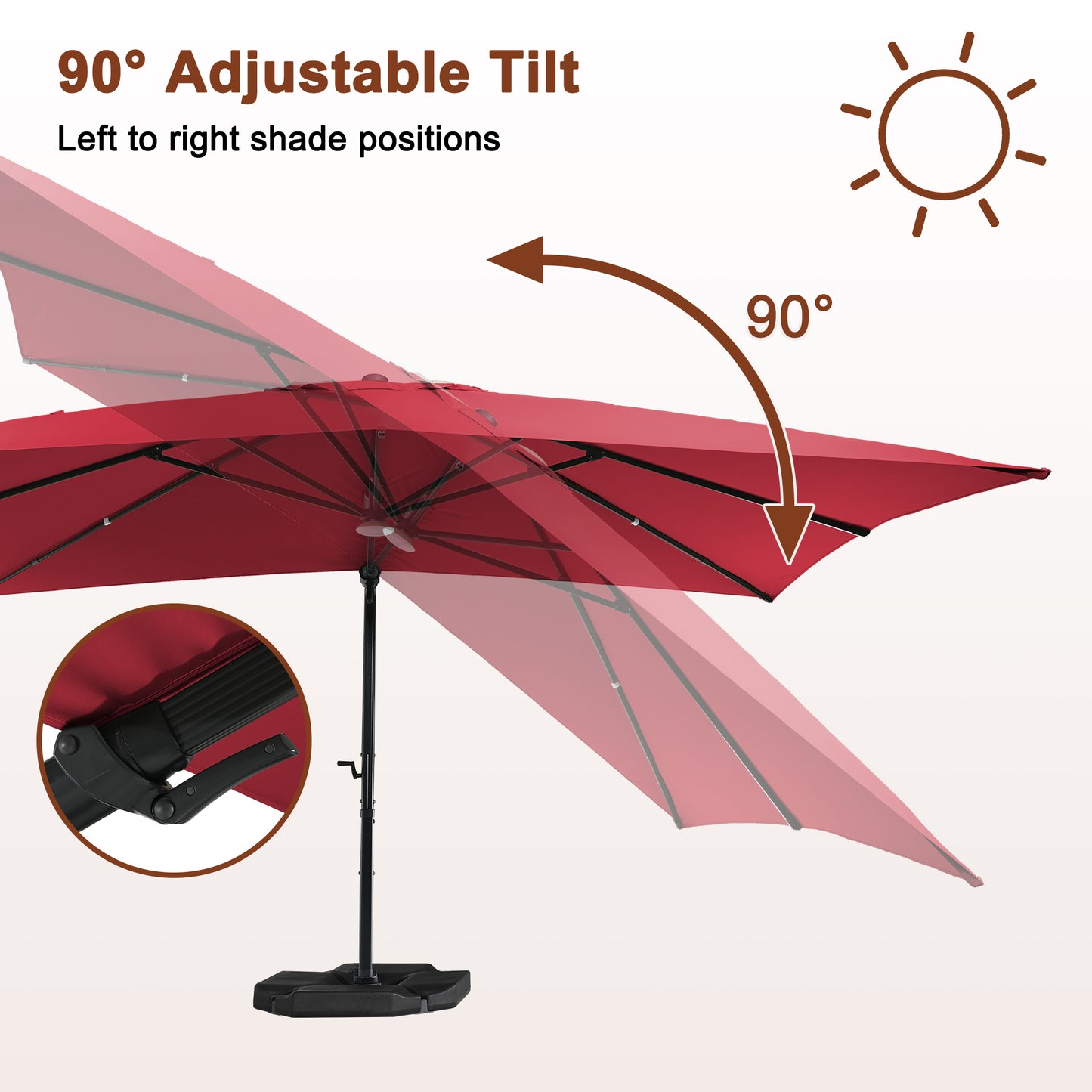 Mondawe 10ft Solar-Powered Cantilever Umbrella 90¡ã Adjustable Tilt Patio Umbrella with Base