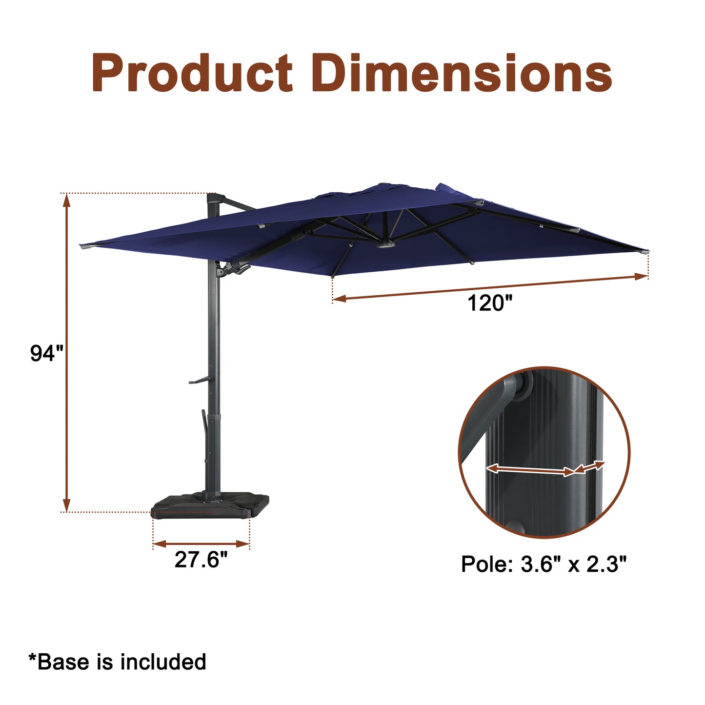 Mondawe 10ft Solar-Powered Cantilever Umbrella 90¡ã Adjustable Tilt Patio Umbrella with Base