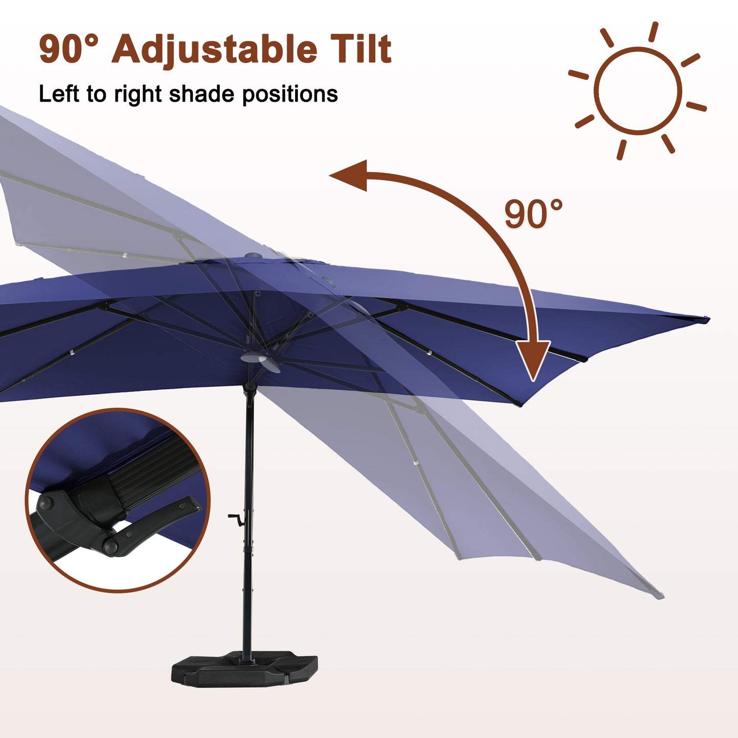 Mondawe 10ft Solar-Powered Cantilever Umbrella 90¡ã Adjustable Tilt Patio Umbrella with Base