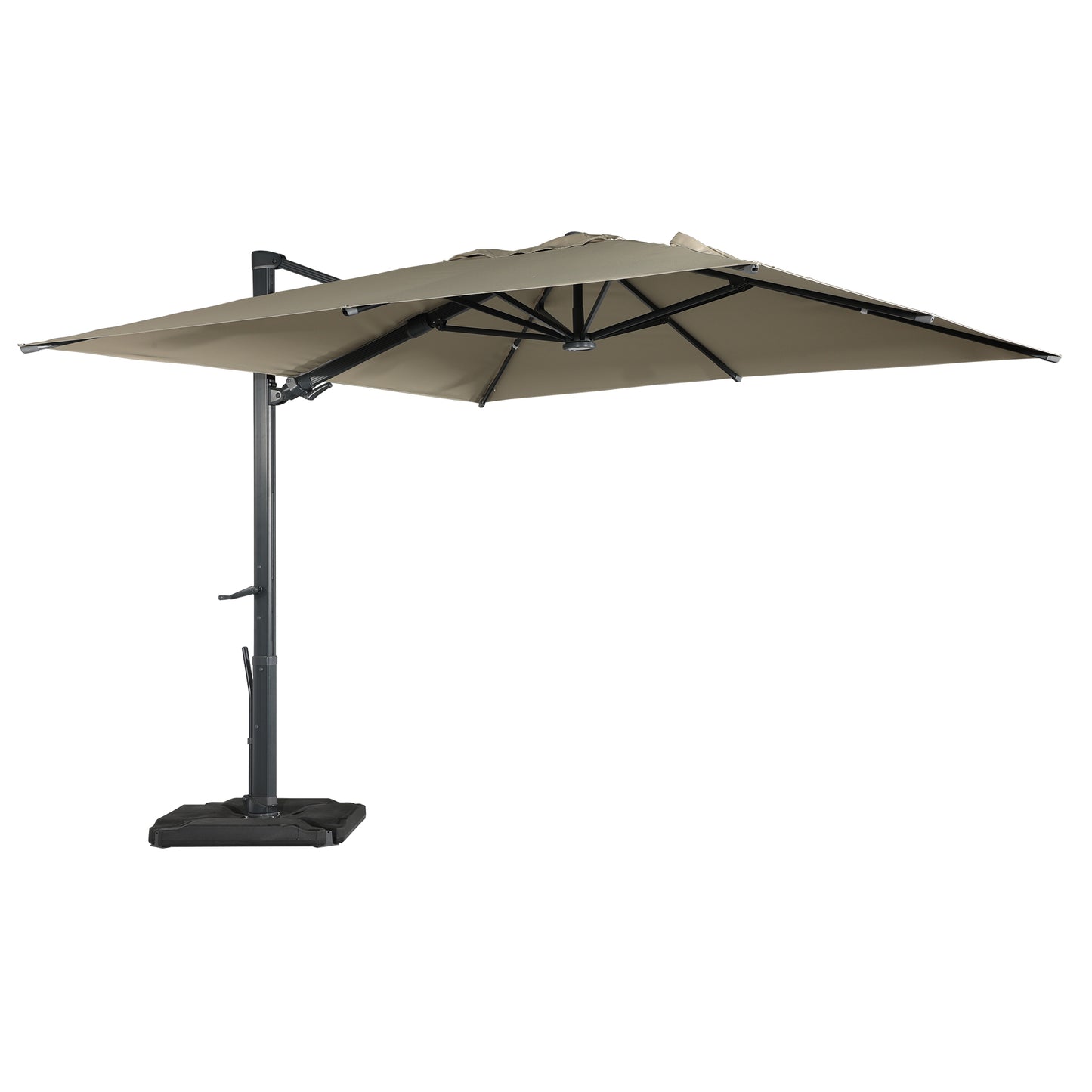 Mondawe 10ft Solar-Powered Cantilever Umbrella 90¡ã Adjustable Tilt Patio Umbrella with Base