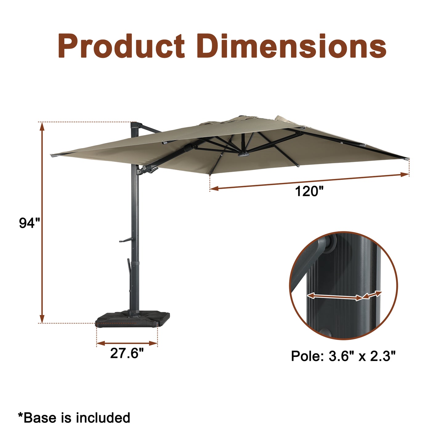 Mondawe 10ft Solar-Powered Cantilever Umbrella 90¡ã Adjustable Tilt Patio Umbrella with Base