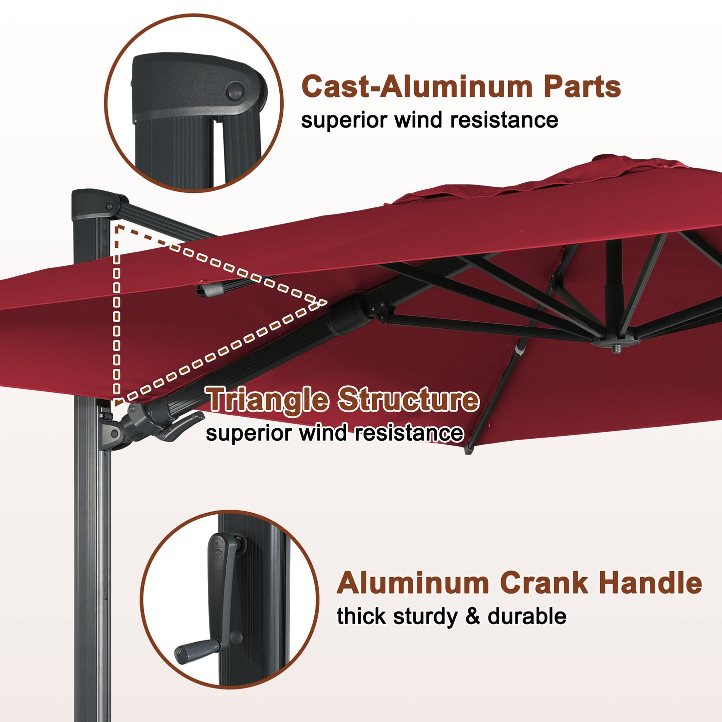 10ft/13ft Square Aluminum 90° Adjustable Tilt Umbrella with Base for Outdoor Patio Umbrella