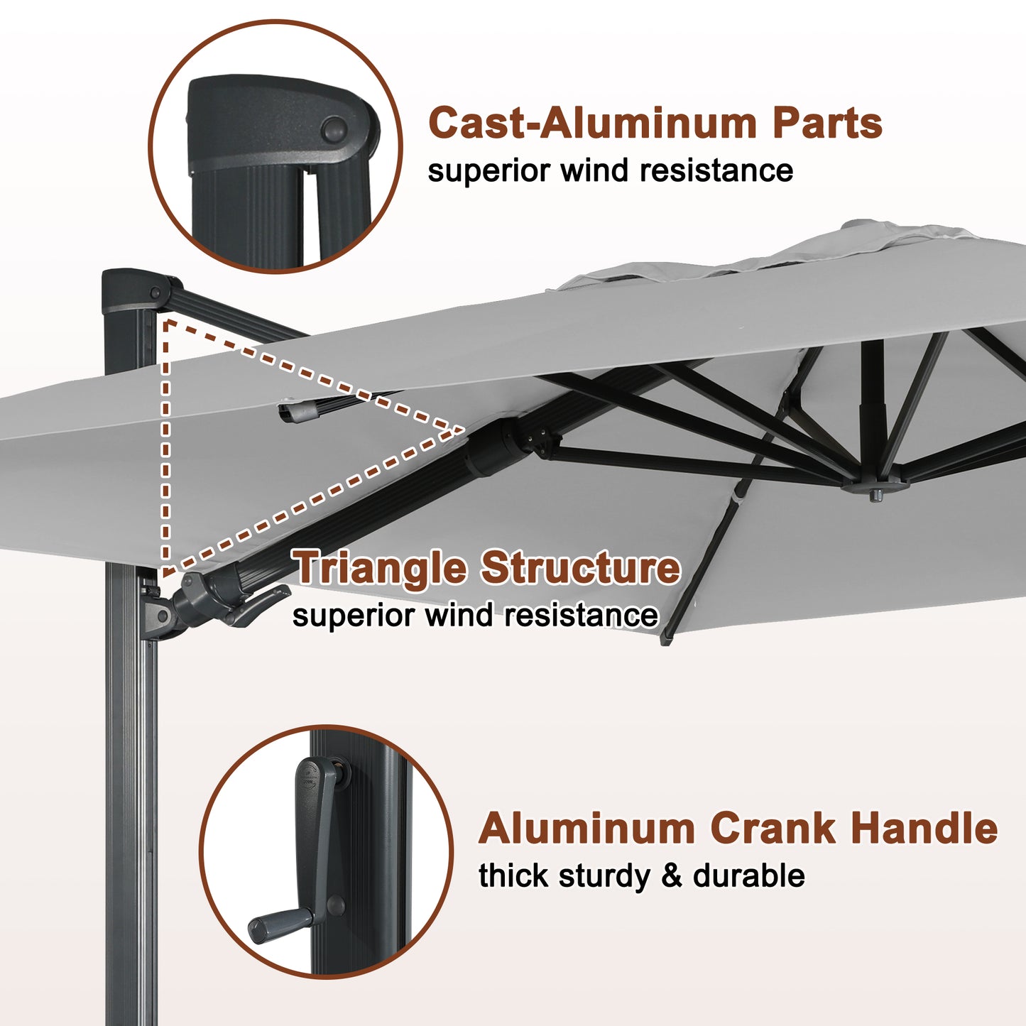 Mondawe 10ft Solar-Powered Cantilever Umbrella 90¡ã Adjustable Tilt Patio Umbrella with Base