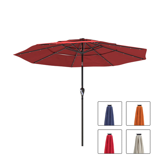 MONDAWE 10 ft 3-Tier LED Solar Outdoor Patio Market Umbrella