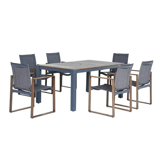 MONDAWE 7 Piece Outdoor Dining and Chair Set, Patio Furniture Set in Duisburg Faux Wood Grain, Powder Coated Aluminum Frame