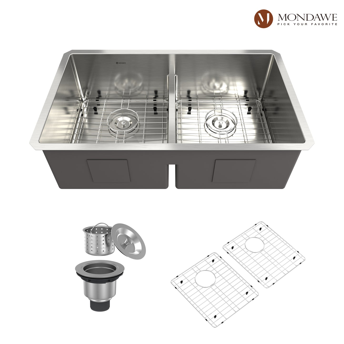 Undermount 33-in x 19-in Brushed Stainless Steel Double Bowl Kitchen Sink