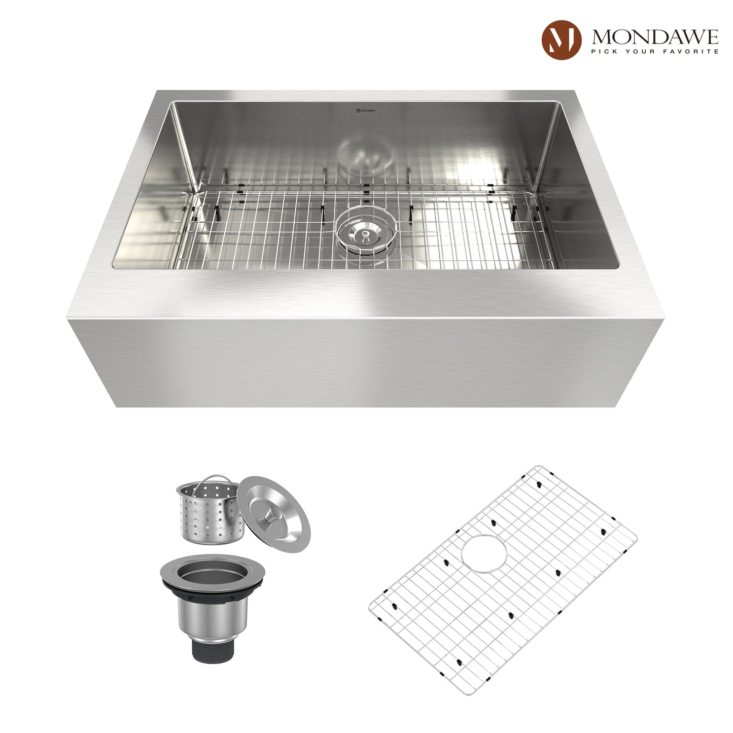 Farmhouse Apron Front 33-in x 22-in Brushed Stainless Steel Single Bowl Kitchen Sink