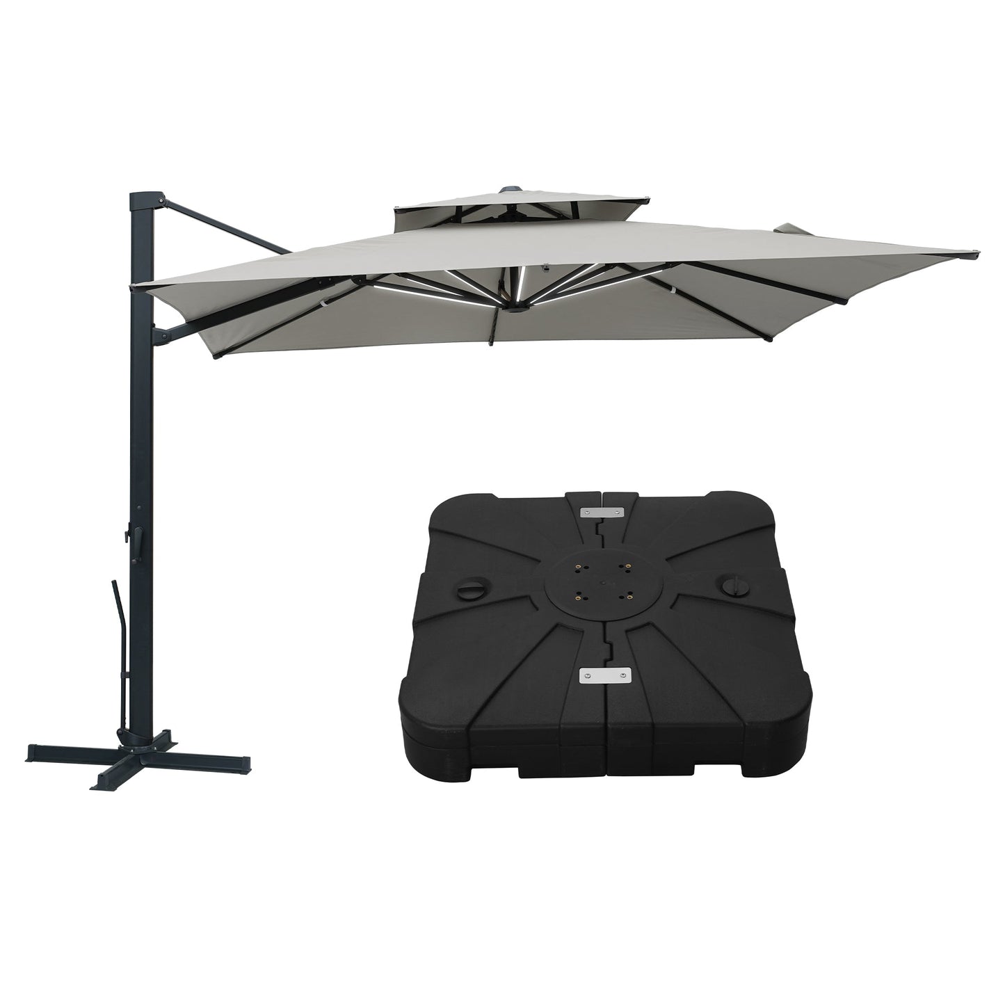 MONDAWE 10ft Patio Double Top Bright Umbrella Removable LED With Base Stand Included