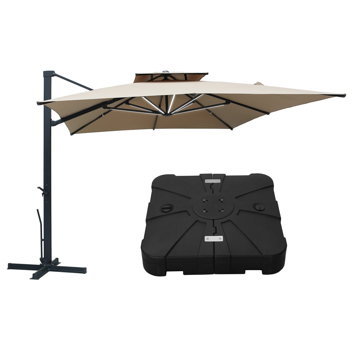 MONDAWE 13ft Patio Double Top Bright Umbrella Removable LED With Base Stand Included