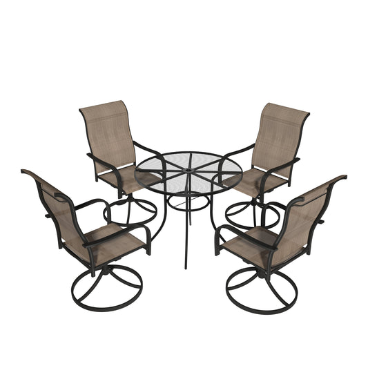 MONDAWE 5-Piece Round Circle Steel Mesh Dining Set With 4 Pcs Swivel Chairs