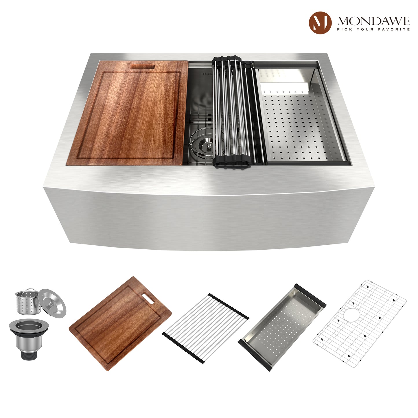 Farmhouse Apron Front 30-in x 22-in Brushed Stainless Steel Single Bowl Workstation Kitchen Sink