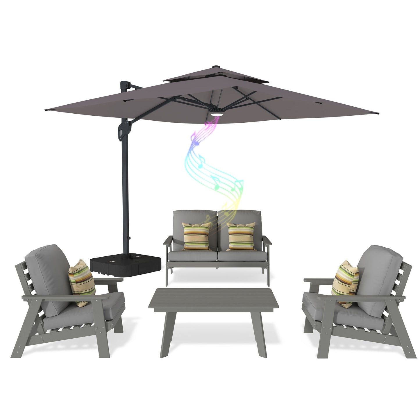 MONDAWE 5 Pieces Outdoor Seating Patio Conversation Set with Outdoor Umbrella and Coffee Table