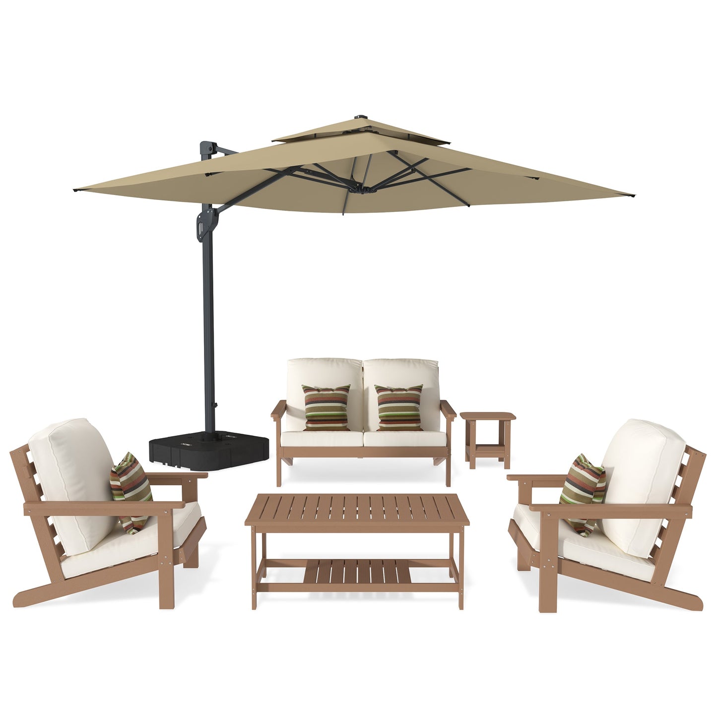 MONDAWE 6 Pieces All-Weather Patio Conversation Set with Outdoor Umbrella and Coffee Table