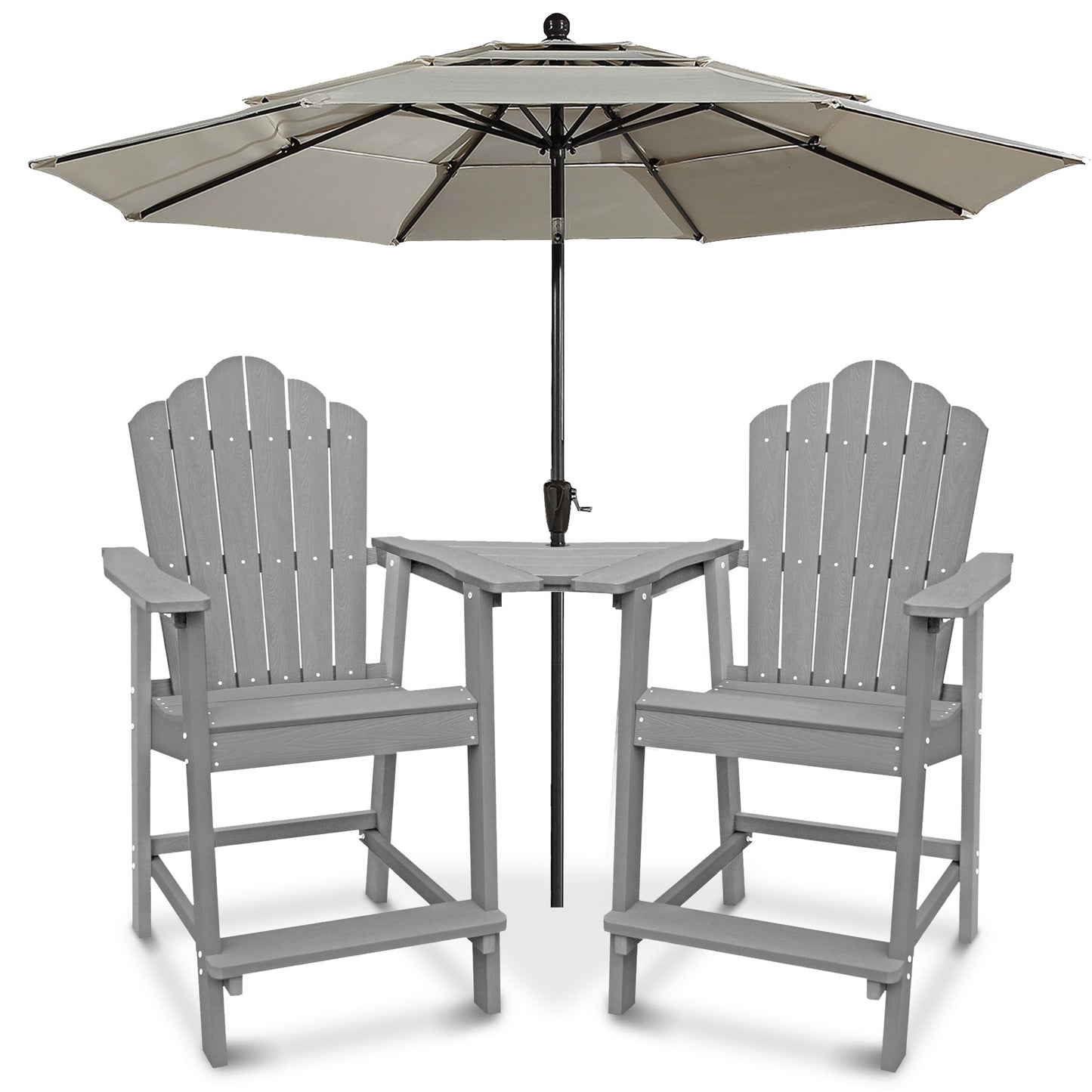 MONDAWE 4 Pieces Outdoor Adirondack Chair Set with Attached Tray and Outdoor Umbrella