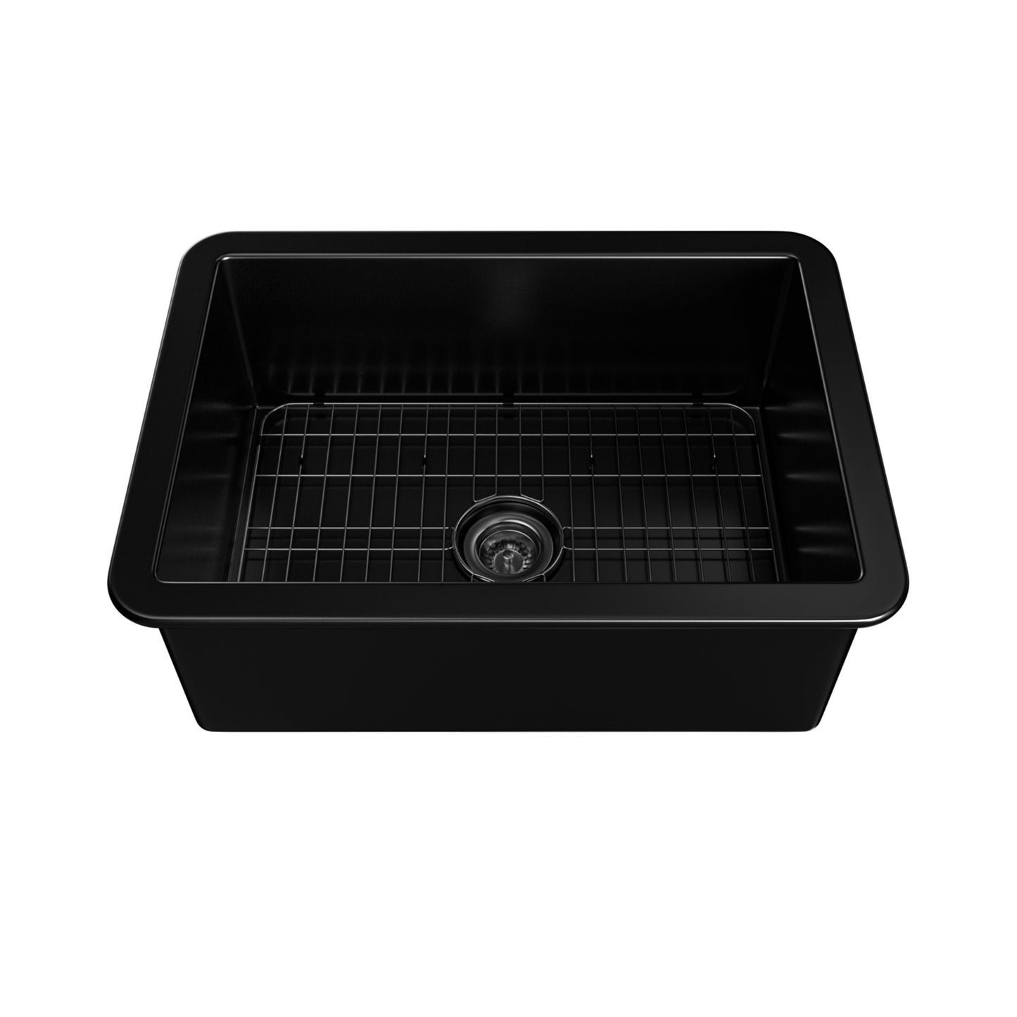 MONDAWE Undermount 27 in. Single Bowl Fireclay Kitchen Sink Comes With Stainless Steel Bottom Grid and Strainer