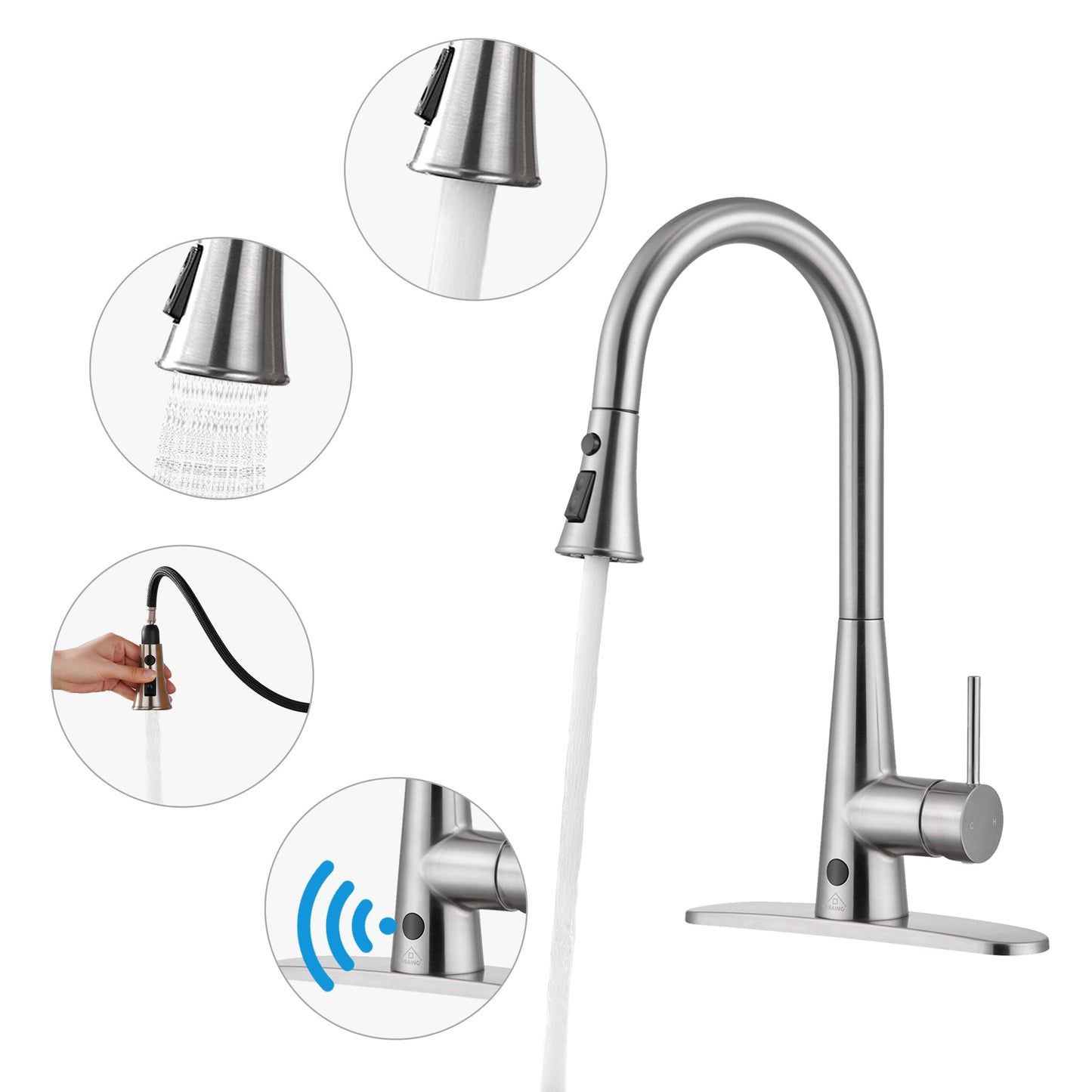 MONDAWE Single Handle Pull Down Sprayer Kitchen Faucet with Touchless Sensor,Dual Function