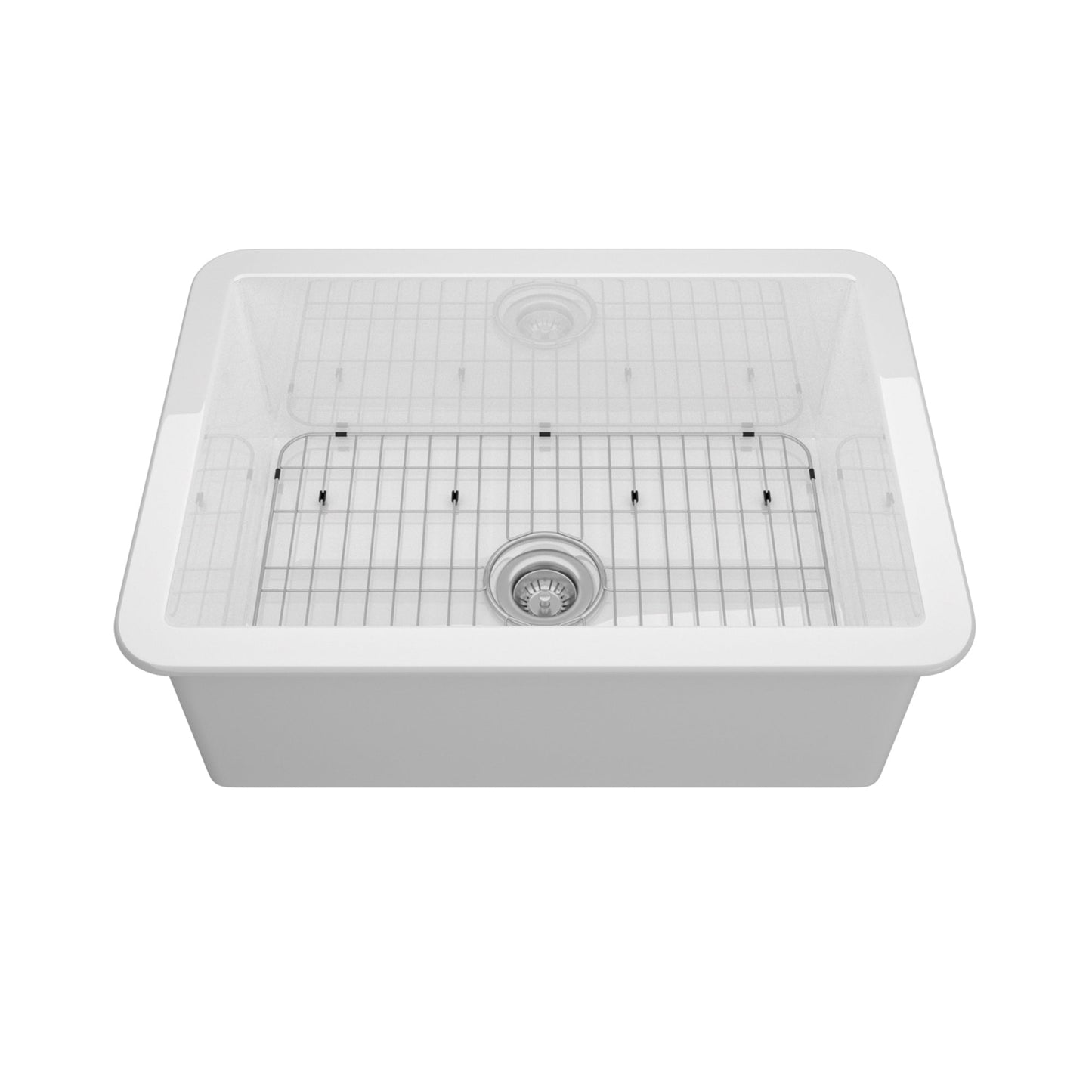 MONDAWE Undermount 27 in. Single Bowl Fireclay Kitchen Sink Comes With Stainless Steel Bottom Grid and Strainer