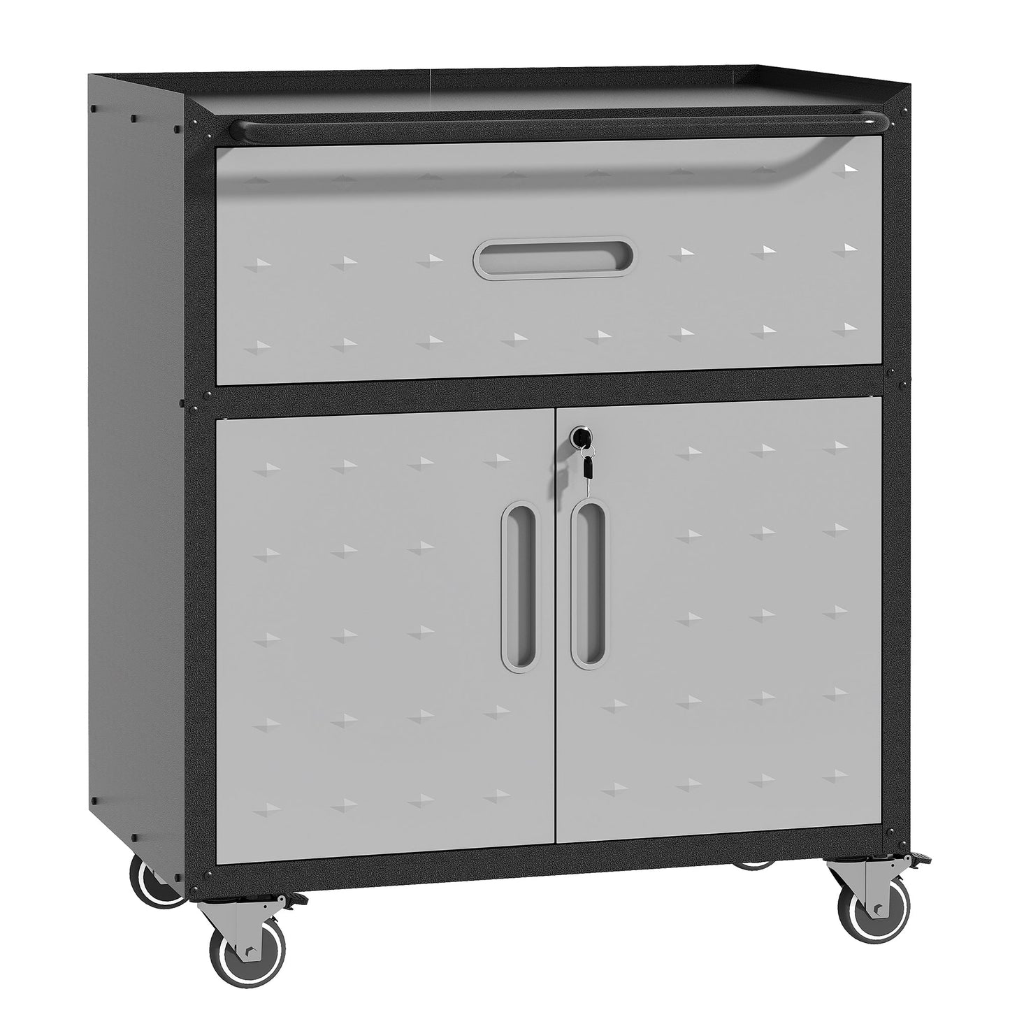 Mondawe Modern Metal Tool Cabinet, Black Grey Mobile Heavy-Duty Storage Cabinet With Wheels