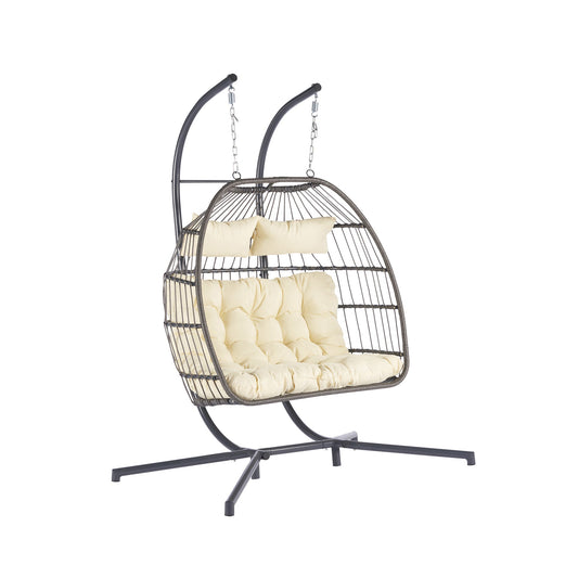 MONDAWE 2 Person Wicker Egg Chair Double Hanging Folding Hammock Egg Chair