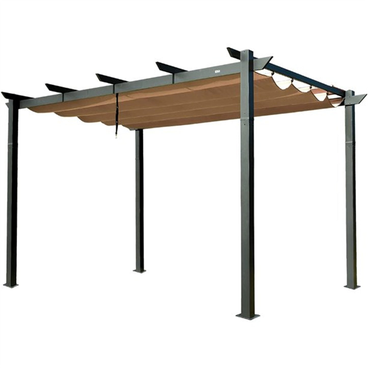 MONDAWE 10 ft. x 13 ft. Dark Gray Polyester Outdoor Patio Gazebo Steel Frame Grape Pergola with Retractable Shade Canopy