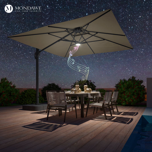 Square Cantilever Umbrella 10 ft Outdoor Patio Umbrella With Lights