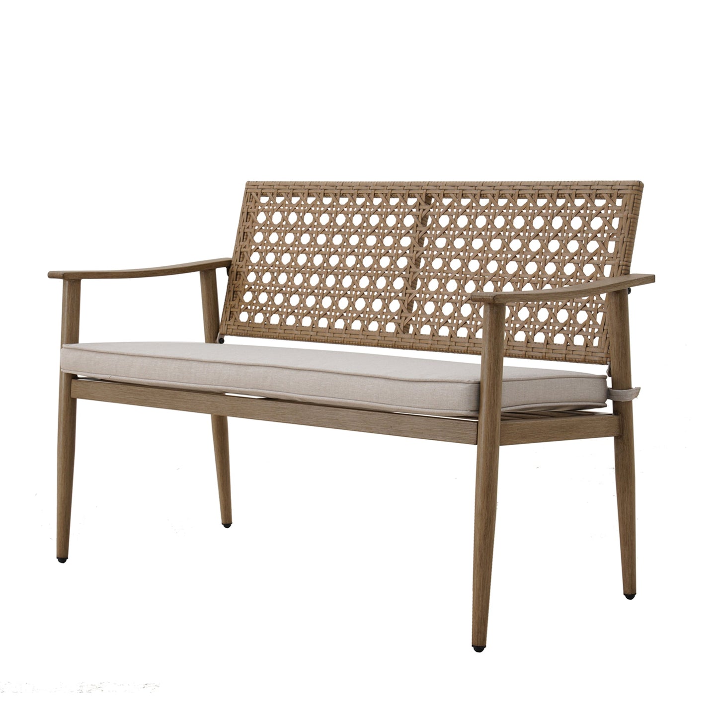 MONDAWE 2-Person Wicker Beige Rattan Outdoor Bench Chair with White Cushion