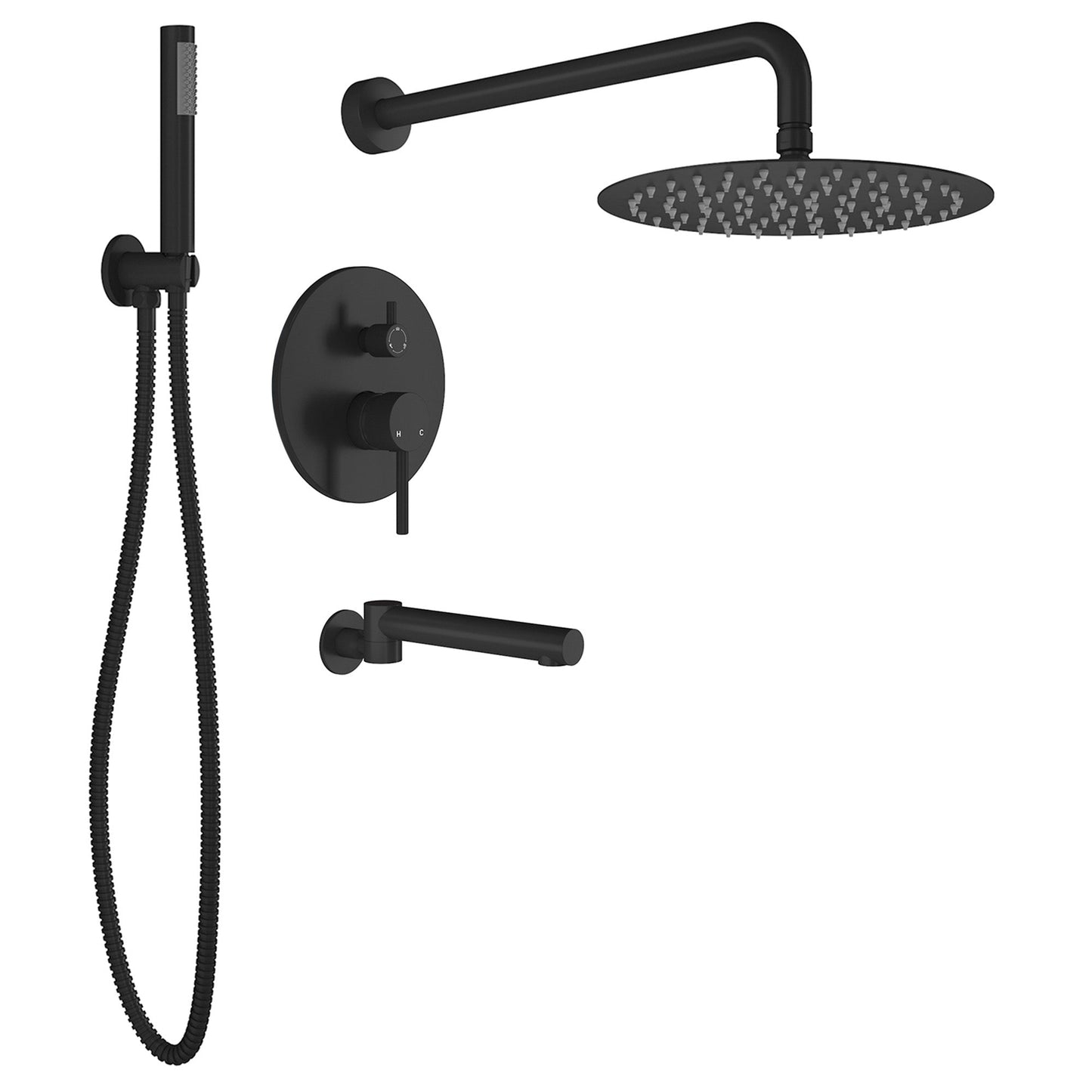 mondawr 10 inch three function wall mounted round shower set with swivel bathtub spout