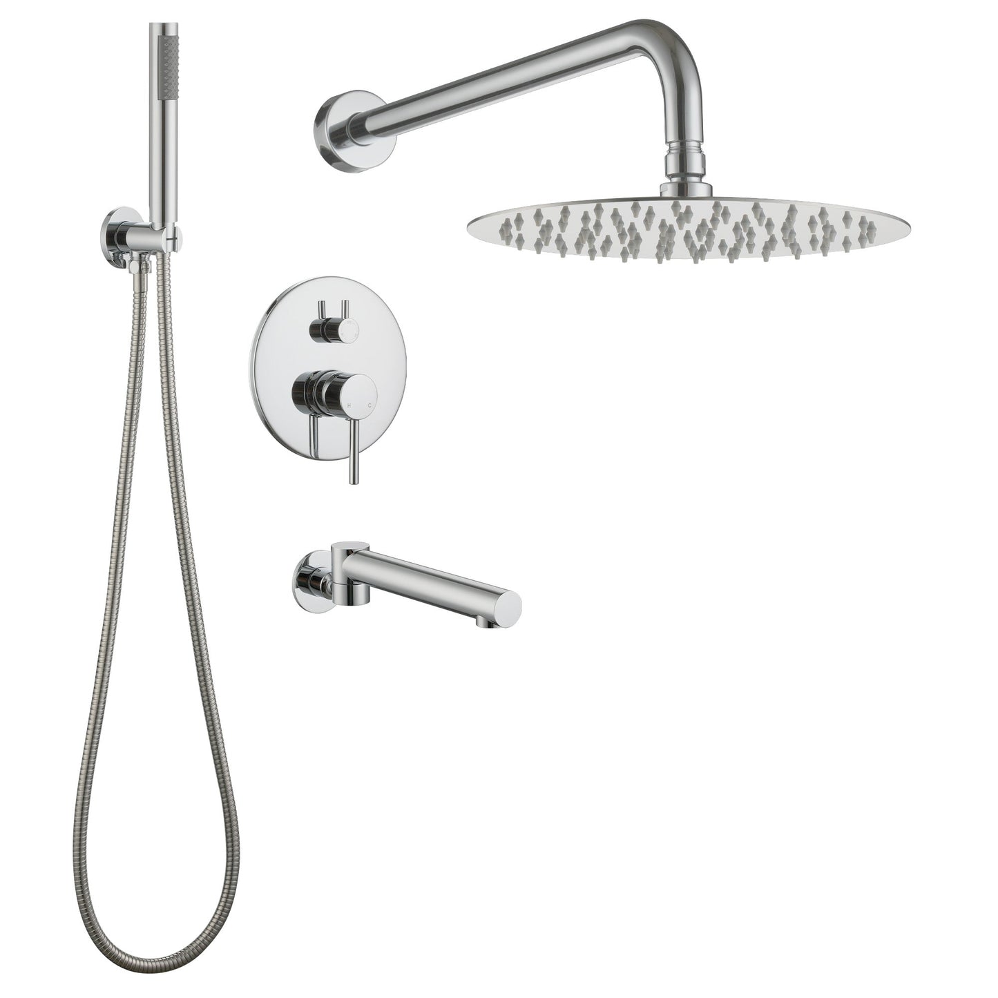 mondawr 10 inch three function wall mounted round shower set with swivel bathtub spout