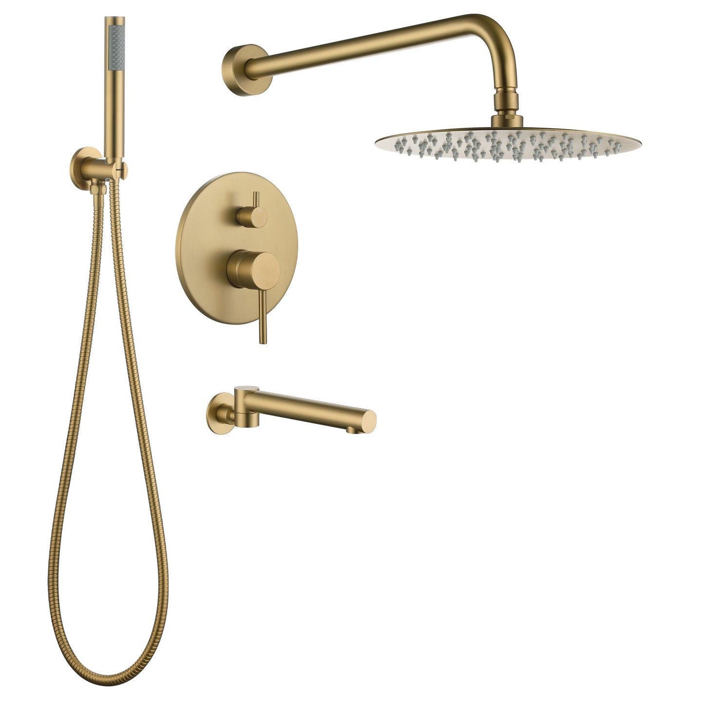 mondawr 10 inch three function wall mounted round shower set with swivel bathtub spout