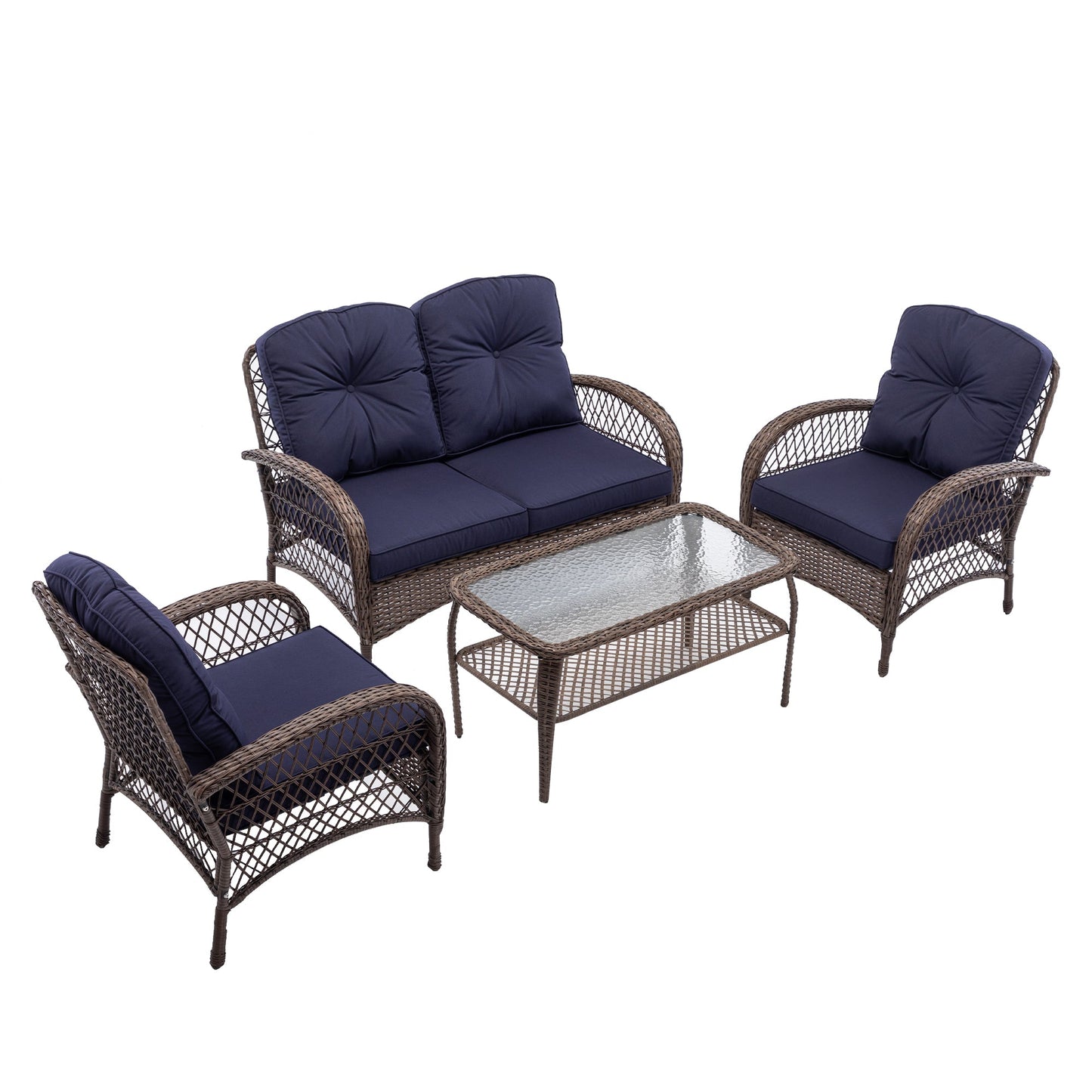 MONDAWE 4 Pieces Patio Rattan Furniture Set Outdoor Modern Conversation Set