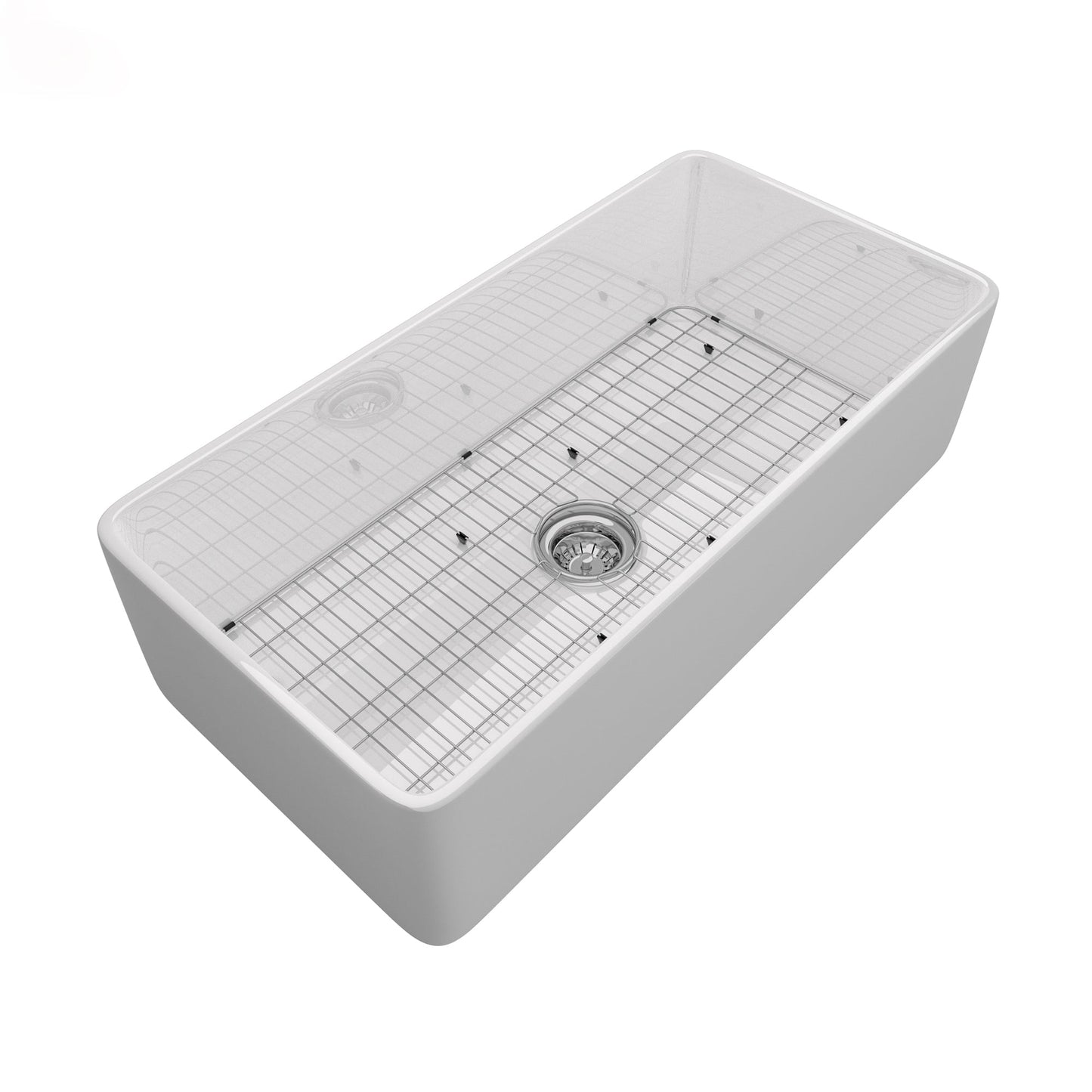 MONDAWE Farmhouse 36 in. single bowl fireclay kitchen sink comes with stainless steel bottom grid and strainer