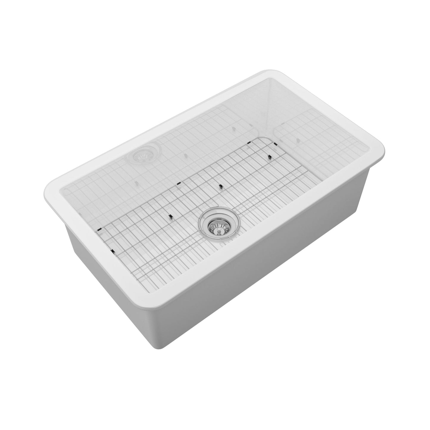 MONDAWE Undermount 32 in. Single Bowl Fireclay Kitchen Sink Comes With Stainless Steel Bottom Grid and Strainer