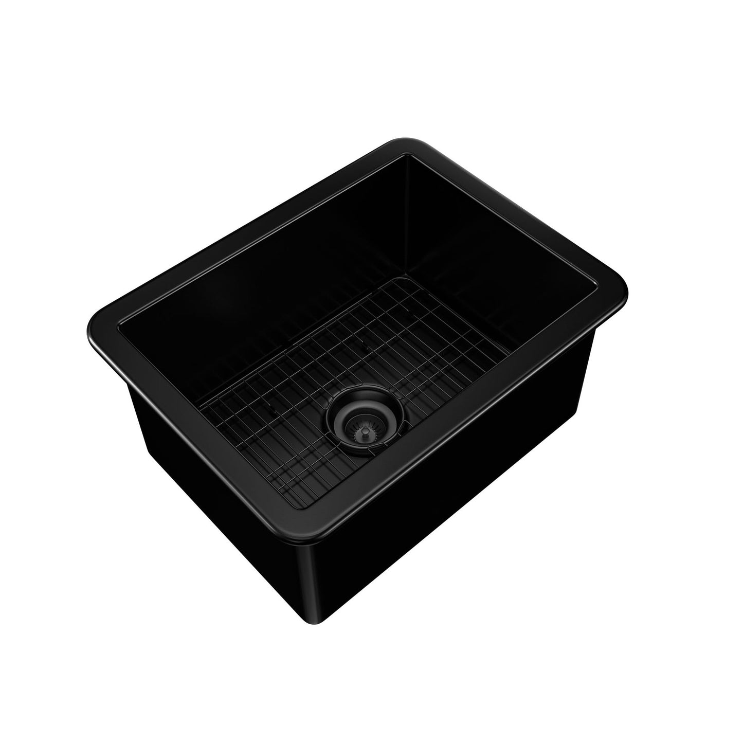 MONDAWE Undermount 24 in. Single Bowl Fireclay Kitchen Sink Comes With Stainless Steel Bottom Grid and Strainer