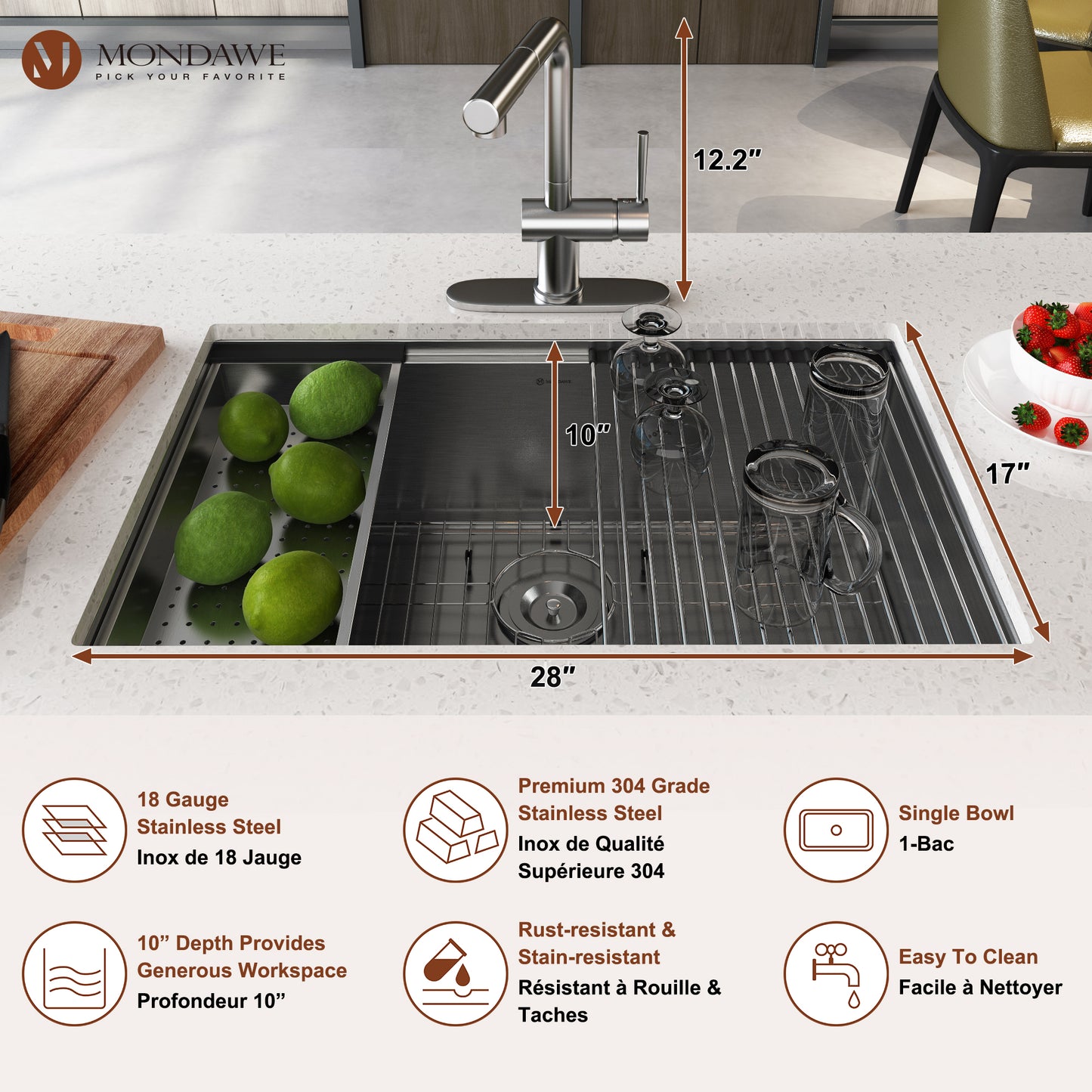 Undermount 30-in x 19-in Brushed Stainless Steel Single Bowl Workstation Kitchen Sink