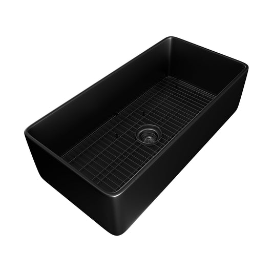 MONDAWE Farmhouse 36 in. single bowl fireclay kitchen sink comes with stainless steel bottom grid and strainer