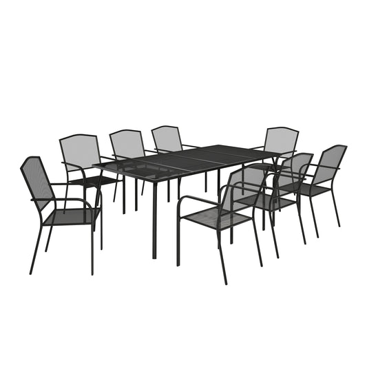 MONDAWE 9-Piece Steel Mesh Dining Set With 8 Pcs Steel Mesh Chairs