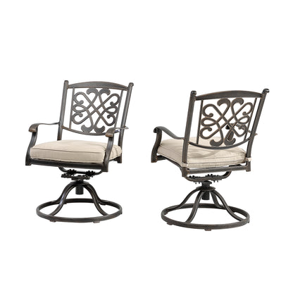 Mondawe 2 or 4Pcs Cast Aluminum Flower-Shaped Backrest Swivel Chairs in Beige