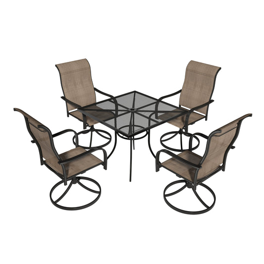 MONDAWE 5-Piece Square Steel Mesh Dining Set With 4 Pcs Swivel Chairs