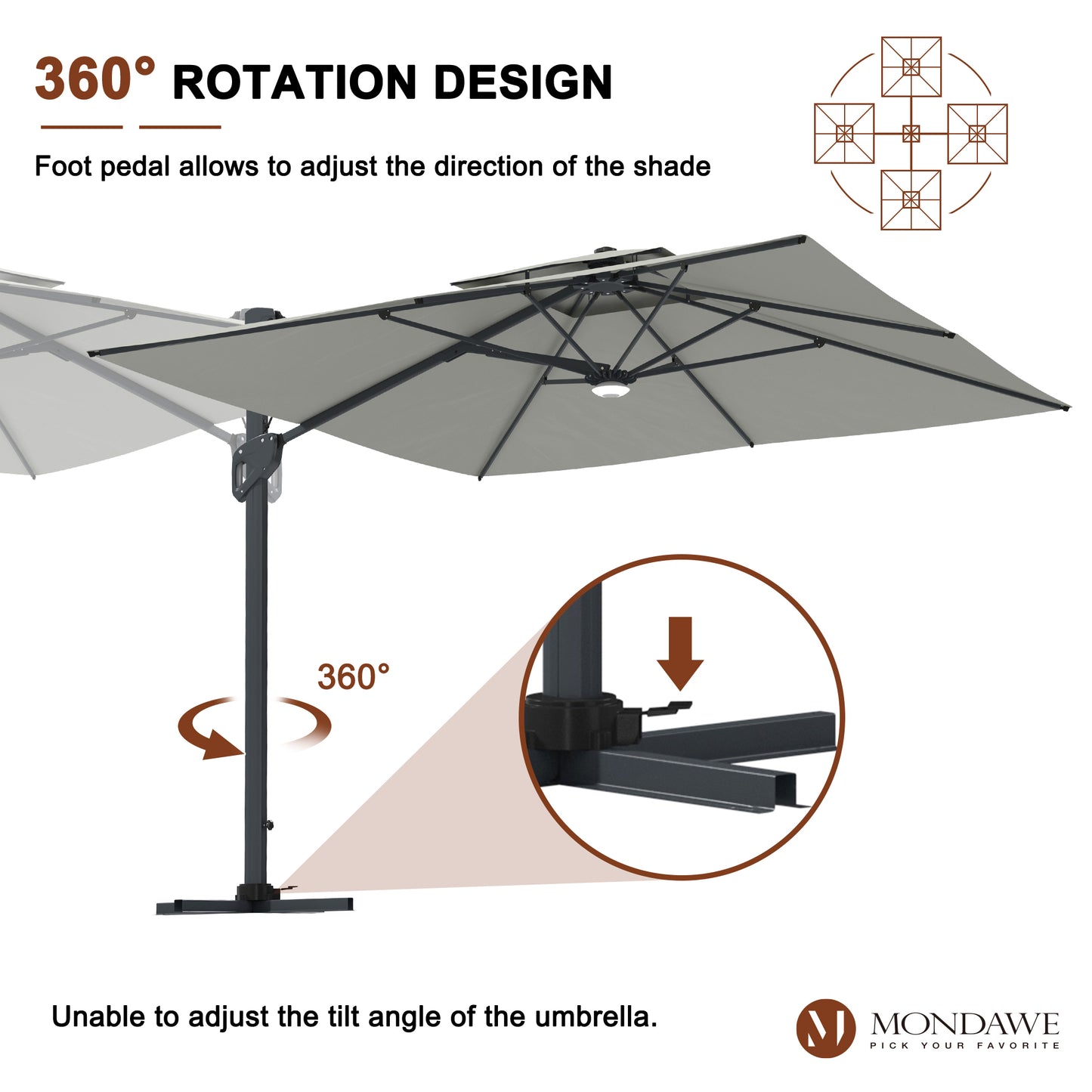 Square Cantilever Umbrella 10 ft Outdoor Patio Umbrella With Lights