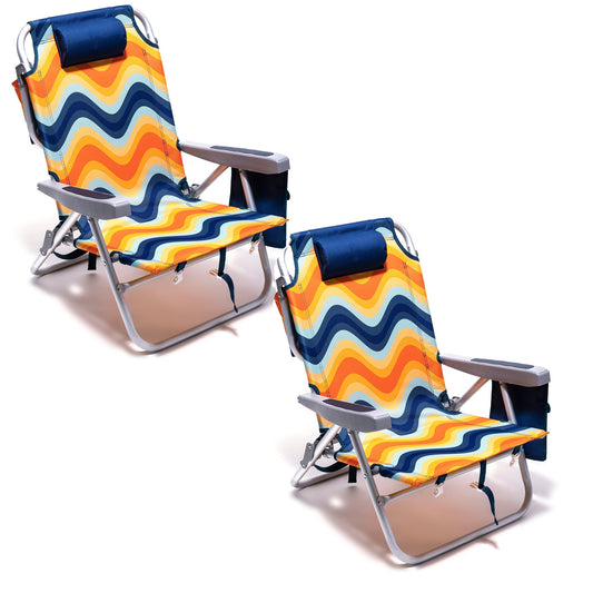 MONDAWE Blue Aluminum Patio Rocking Beach Chair Lawn Chair Camping Chair with Beverage Holders and Built-in Opener(Set of 2)