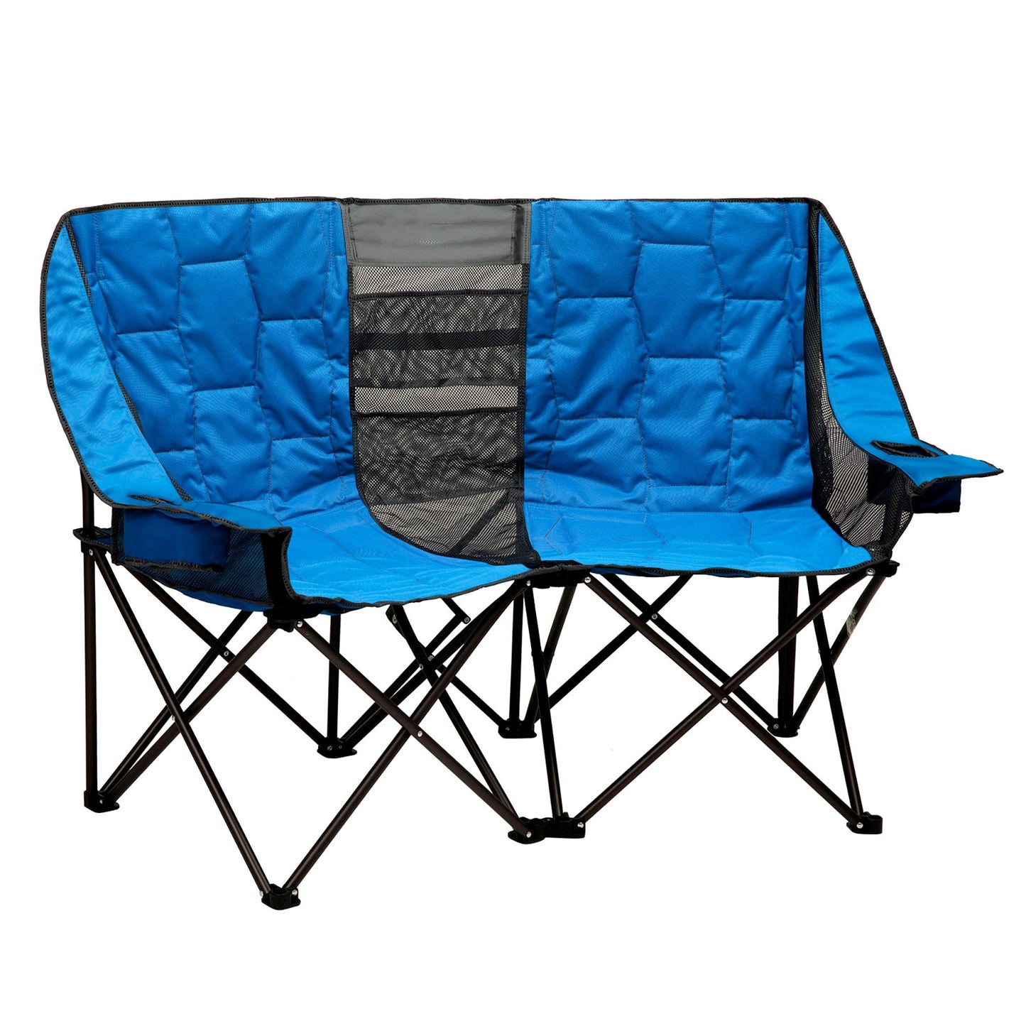 MONDAWE 2-Seater Metal Outdoor Beach Chair Camping Lounge Chair with Mesh Net Storage Bag and Cup Holder