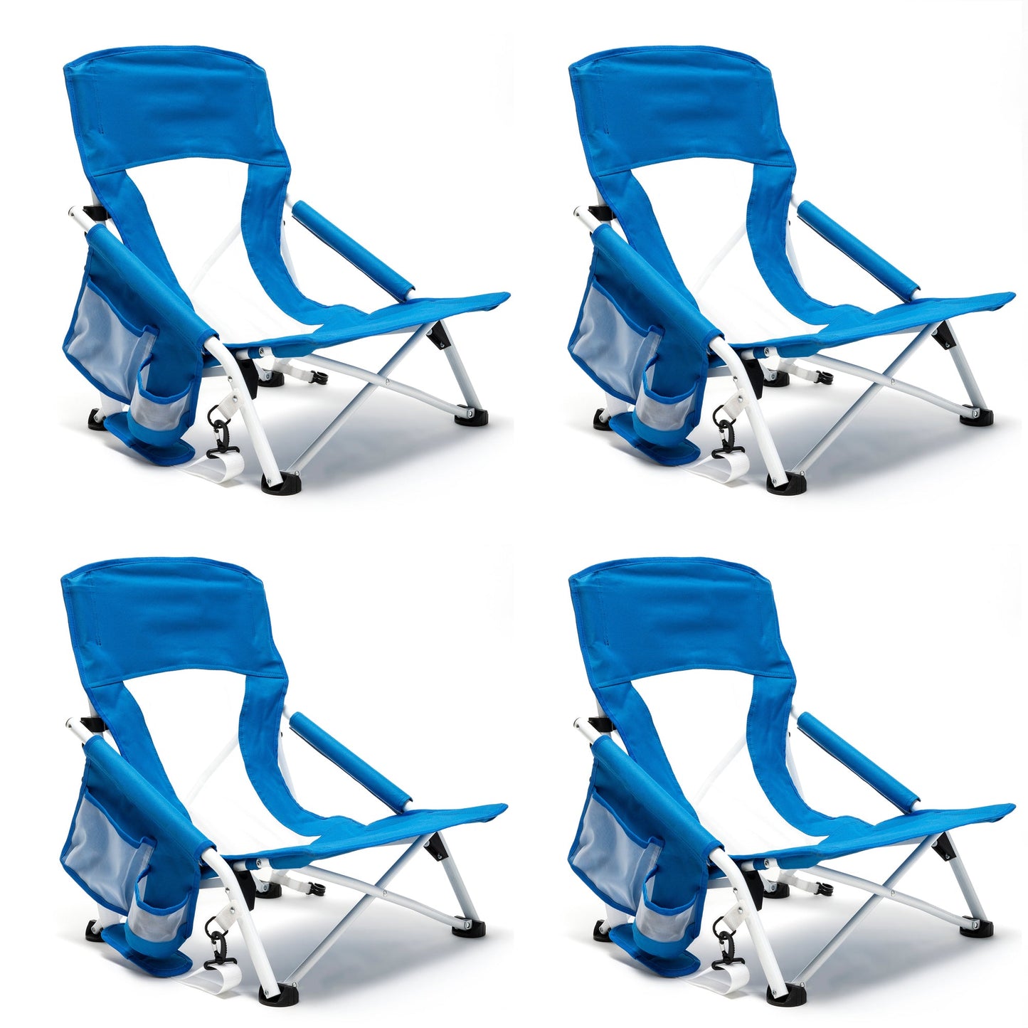 MONDAWE Metal Patio Folding Beach Chair Lawn Chair Camping Chair with Side Pockets and Built-in Shoulder Strap£¨Set of 4)