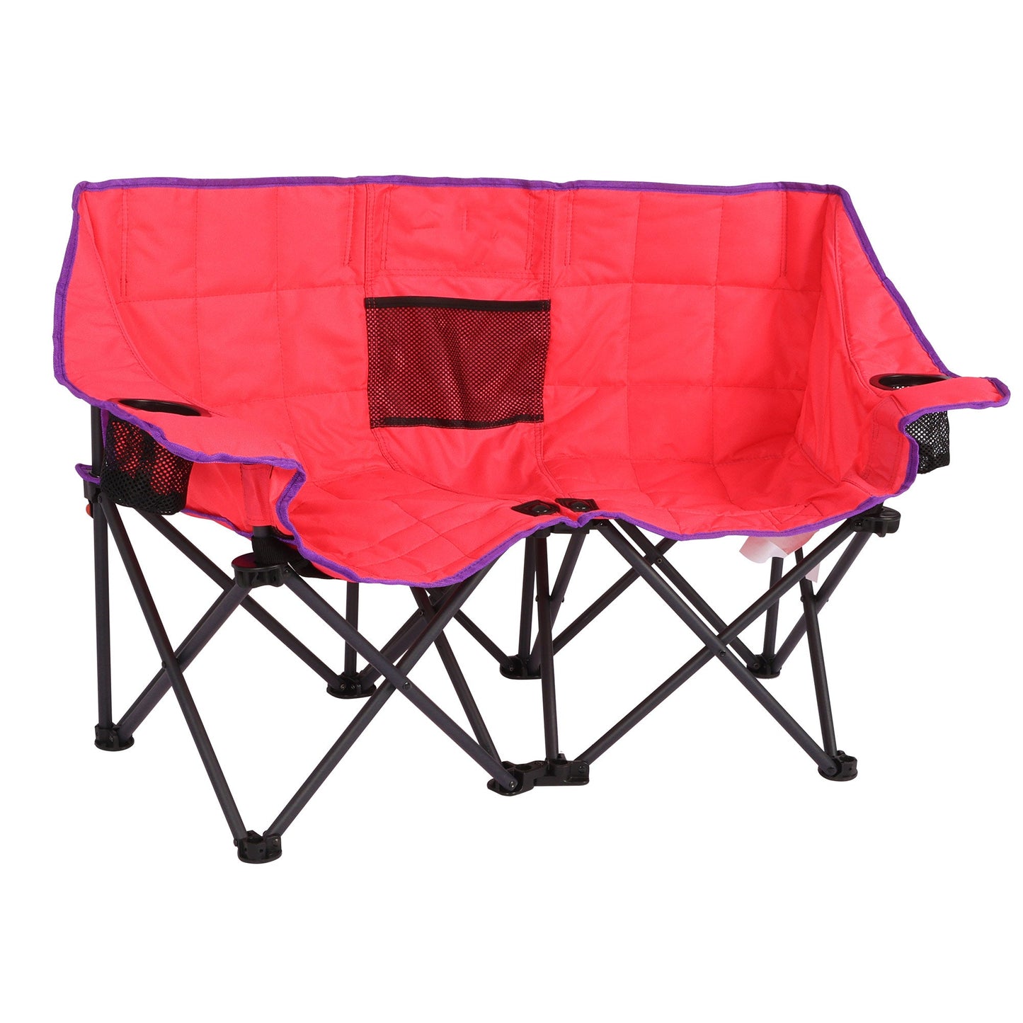 MONDAWE Outdoor Metal Frame Pink Double Seat Camping Chair Beach Chair with Side Pocket