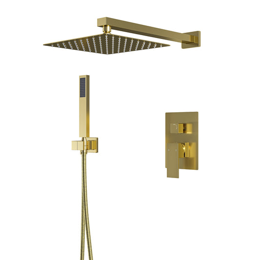 PVD Brush Gold 10 Inch Square Bathroom Shower Combo Set